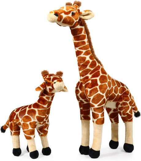 ICE KING BEAR Mom and Baby Stuffed Animals Soft Toy Set Zoo Wild Animals Plush (Giraffe).