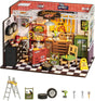 Rolife Wooden Dollhouse Garage Workshop Miniature DIY Craft Kits Doll House Kit Building Kits with LED Lights Christmas Birthday Gift for Children and Adults.