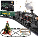 Electric Train Sets for Kids Metal Alloy Christmas Train Toys Steam Locomotive, Glowing Passenger Carriages, Luxury Tracks, Light & Sounds Rechargeable Birthday Gifts for Boys Girls Green.