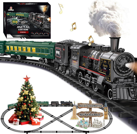 Remote Control Train Set for Kids Electric Steam Locomotive, Oil Tank Train, Cargo Cars & Tracks, Realistic Smoke,Sounds & Lights, Rechargeable Christmas Birthday Gifts for Boys Girls 3 4 5 6 7+….