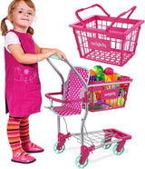 Molly Dolly 2 in 1 Kids Shopping Trolley & Shopping Basket Playset - Toy Shopping Cart For Kids.