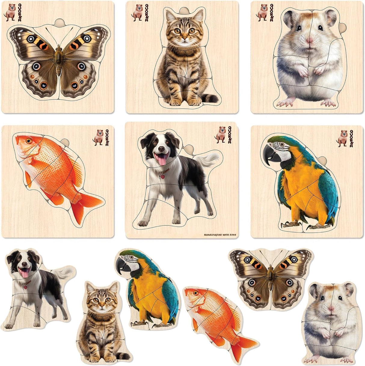 Toddler Educational Toys for 1 2 3 Years Old Boys and Girls - Safari Animals Montessori Jigsaw Wooden Puzzles for Kids - Animals Learning Gifts for 2-4 Years Old - Fun Kids Games.