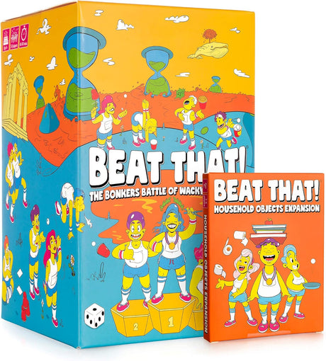 Beat That! Game - Party Games & Family Games, Games for Adults & Family Board Games for Kids and Adults - Garden Games - Family Card Games - Main Game & Household Objects Expansion Bundle.