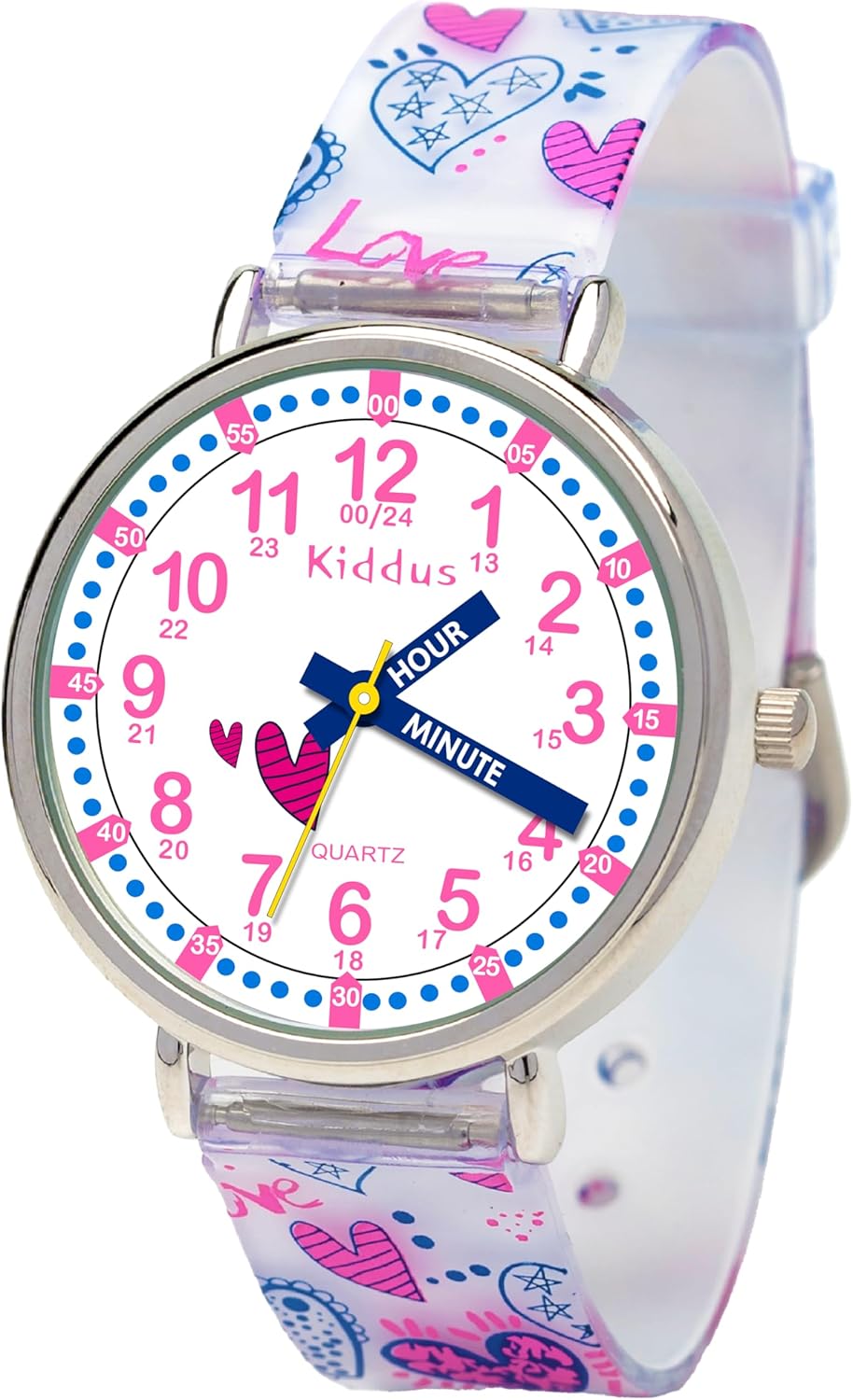 Kiddus Educational Watch for Girls. Children Watch to Learn Time. Analogue First Watch for Kids from 5 Years Old. Time Teacher Exercices Included.