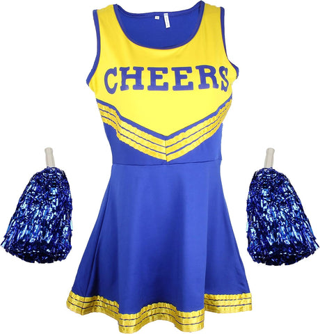 Cheerleader Costume Women Cheeleader Outfit Musical Uniform with Matching Pom Poms Perfect for Halloween.