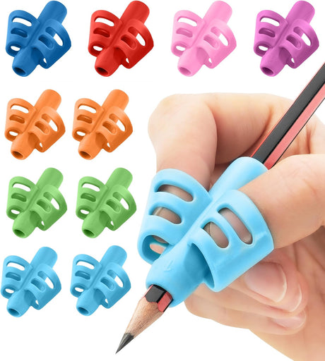 Stylo 6 Pack Pencil Grips for Children Handwriting, Multi-Color Designs, Assorted - For Left and Right Handed Children - Comfortable Writing Aid for Improving Handwriting (Multicolored).