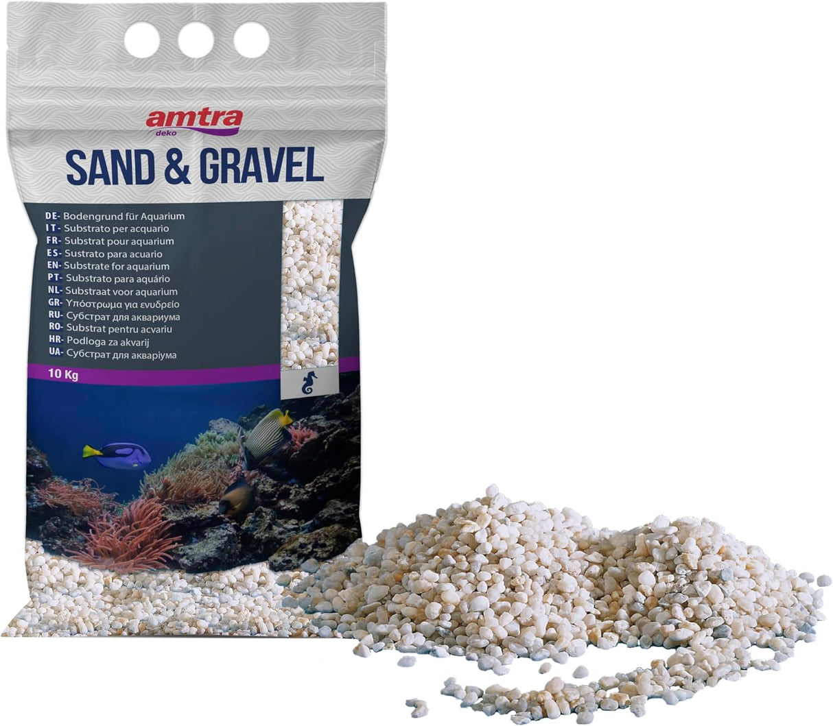 AMTRA White Quartz - Fine White Quartz Aquarium Sand, for Fresh or Salt Water, Grain Size 0.1-0.7mm, Quantity 2kg