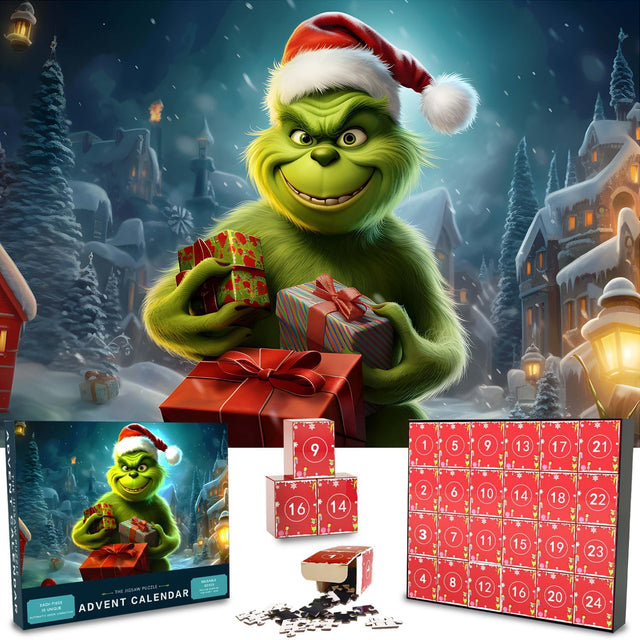 2024 Advent Calendar Grinch Jigsaw Puzzles for Kids Adults, 24 Box 1008 Pieces Christmas Puzzle Countdown Calendar, Funny Christmas Game Gift Wall Decor, 20.5 x 29.6 inches.