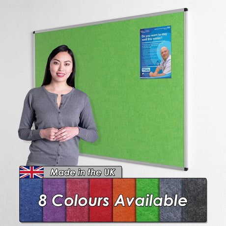 Wonderwall Fire-Resistant Notice Board - Aluminium Frame - 120 x 90cm with Fixings, 6 Colours to Choose from (Green).