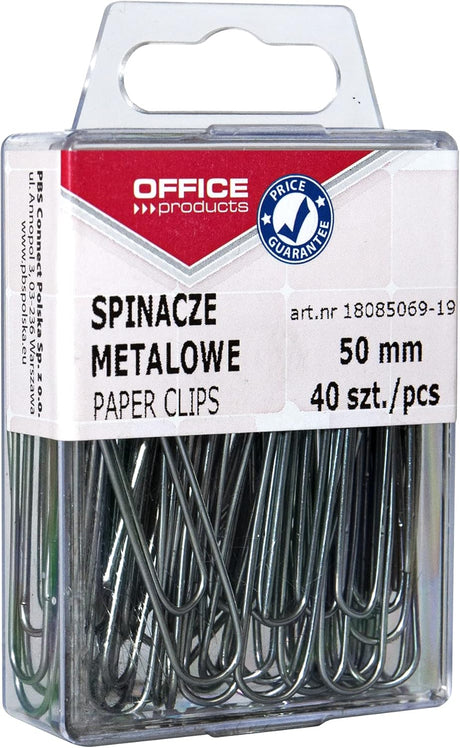 Metal Paper Clips Office Products Smooth 50 Mm in a Box 40 Pieces Silver/Small Office Accessories/Type-Metal/Kind-in a Box/Material-Metal/Colour-Silver/Size-50mm.