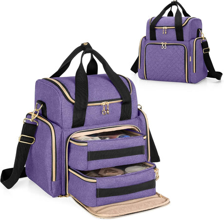 Luxja Travel Makeup Bag with 2 Removable Cases, Cosmetic Bag with Multiple Storage Sections (Patent Pending), Purple.