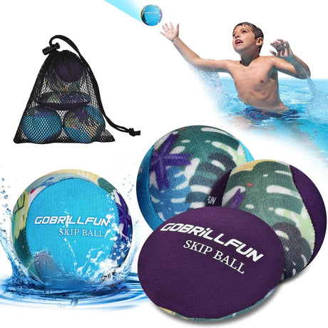 GOBRILLFUN Water Bouncing Ball Set with Mesh Bag, Water Skipping Ball Ideal Beach Toy for Kids and Adults, 2 or 4 Balls.