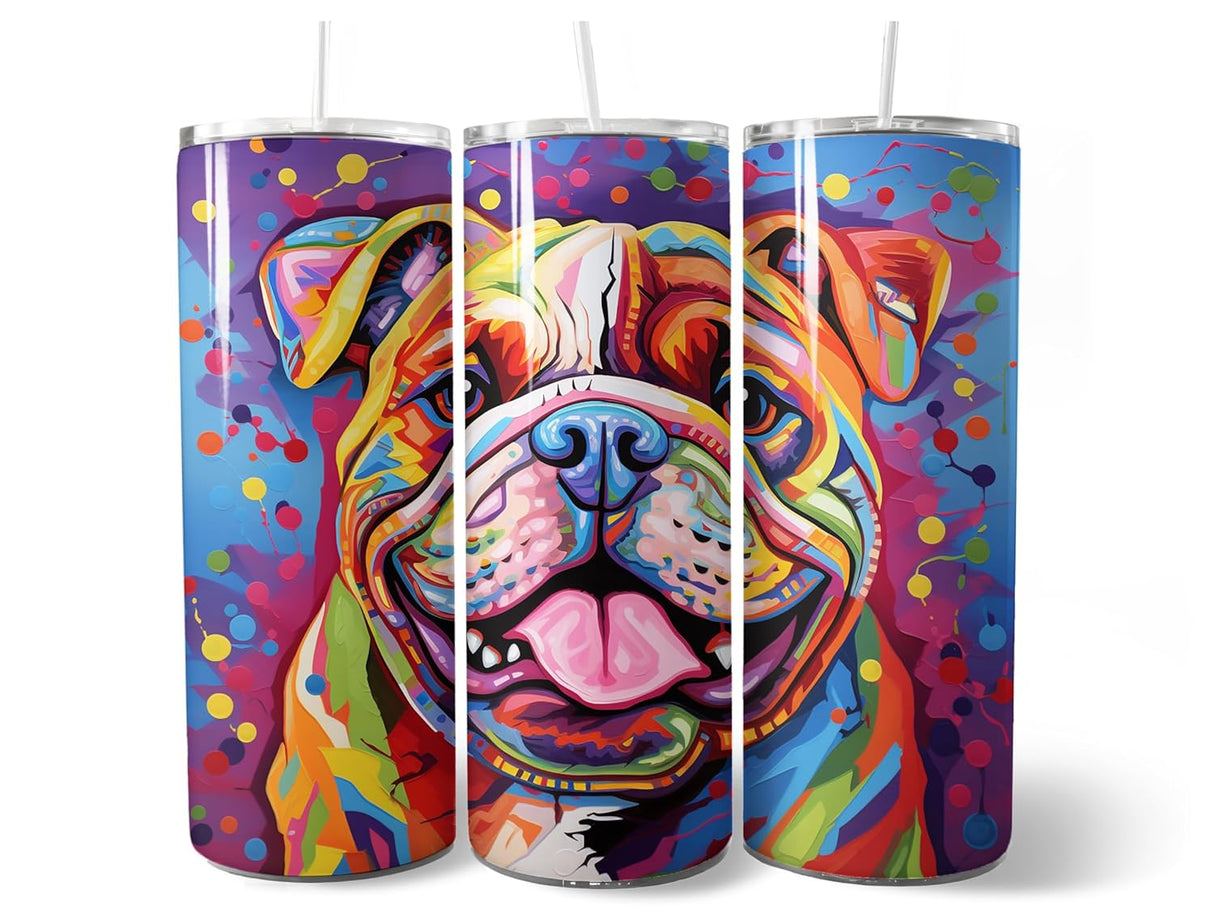 Bulldog 20oz Travel Mug, 20oz Tumbler, Dog Water Bottle with Straw, Travel Mug, Double Walled Travel Mug, Thermal, Hot and Cold.