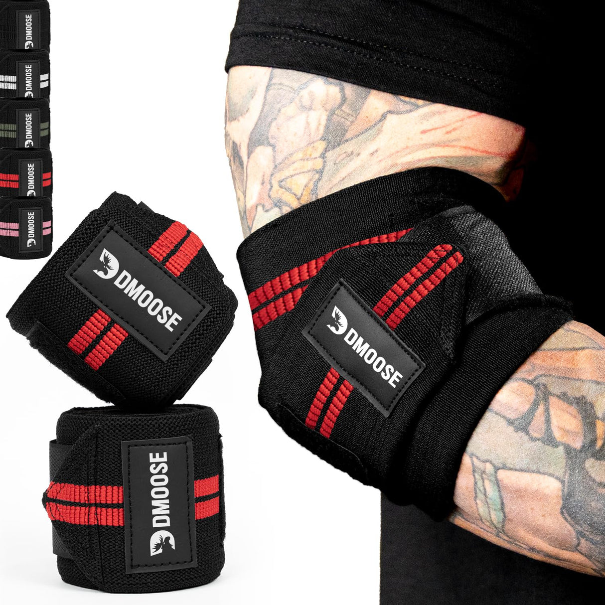 DMoose Elbow Wraps for Weightlifting, Increases Stability of Joints and Supports Injury Recovery, 40" Nylon (1 Pair) Elbow Straps for Bench Press, Cross Training & Powerlifting for Men and Women.