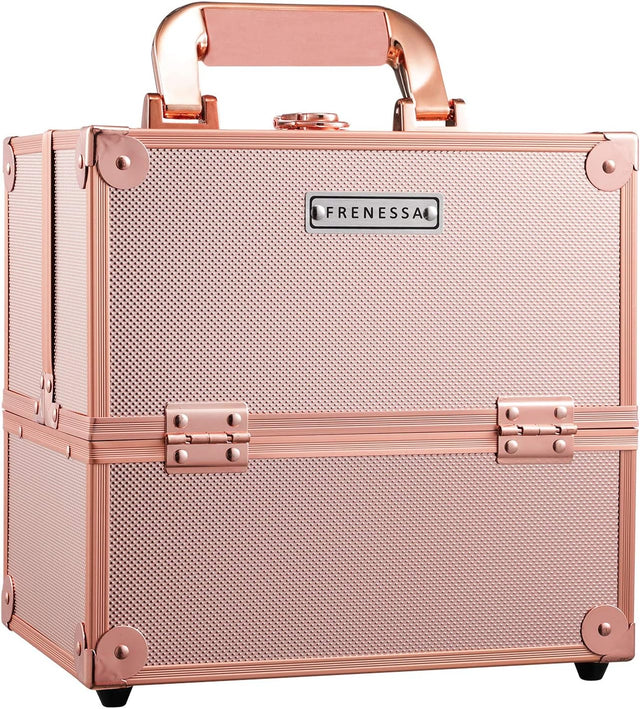 Frenessa Makeup Box Cosmetics Case Jewelry Organiser Vanity Make Up Storage Box Beauty Train Case Lockable with Keys (Rose Gold).