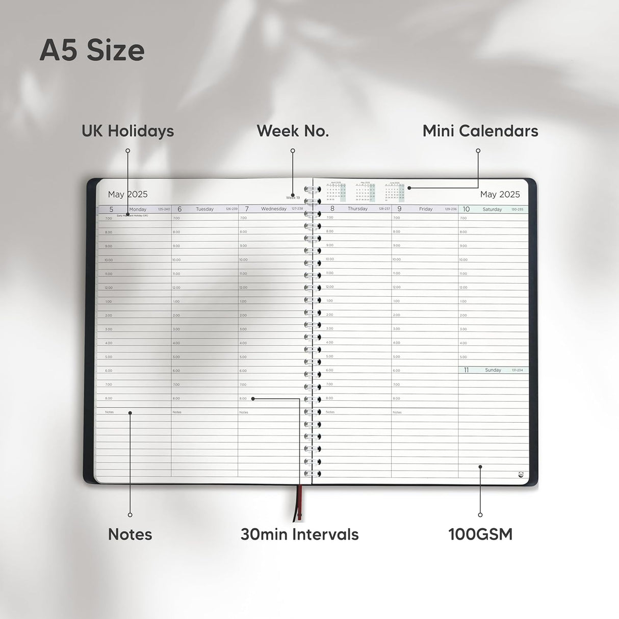 Academic Diary 2024-2025 by Smart Panda - A5 Diary, Week to View - Softcover, 30 Minute Intervals Teacher Planner, Mid Year Work and Appointment Diary, July 2024 to August 2025.