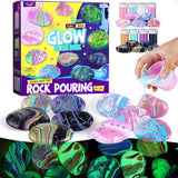 2 in 1 Rock Painting Art Kit - Glow in The Dark Pouring Rock Kit - Arts and Crafts for Kids Girls & Boys Ages 6-8, 8-12, Craft Paint Kits Art Toys, Art Supplies Christmas Birthday Gift for Kids.