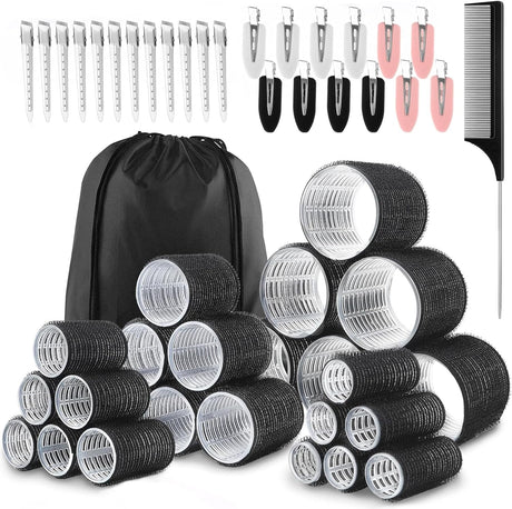 Hair Rollers Set-50PCS,Velcro Rollers for hair - eco-friendly Nylon Material,4-sizes for Various Curls - Perfect for Styling and Volume,60 45 36 25mm/24pc velcro rollers & 24pc Curl Clips.