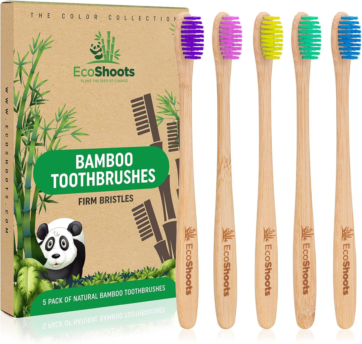 EcoShoots Adults Bamboo Toothbrushes with Medium Bristles | Family Pack of 5 Natural Bamboo Toothbrush | Eco-Friendly Natural Wooden Toothbrush | Organic Biodegradable Handle | BPA Free Tooth Brushes.