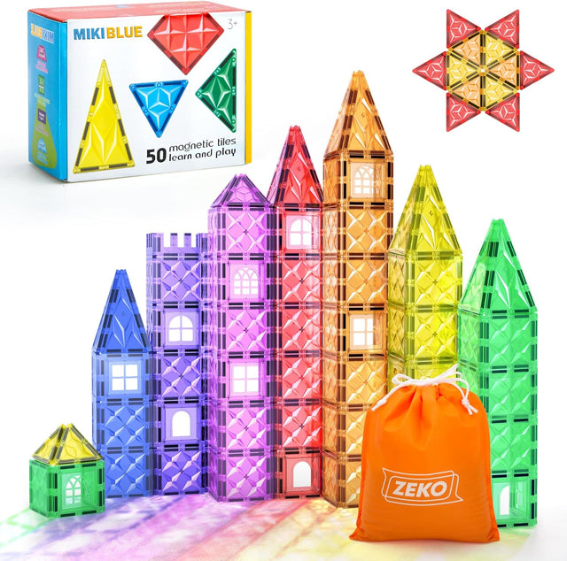 Magnetic Tiles Building Blocks STEM Magnet Toys for Kids - Learning Educational Montessori Toddler Toys, Gifts for 2 3 4 5 6 7 Year Old Boys Girls (50 PCS).