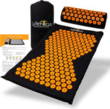 LyfeFocus Acupressure Mat & Pillow Set with Travel Bag - Cushioned Spike Acupuncture Massage Mat - Back, Neck & Shoulder Pain Relief - Ease Muscle Tension & Stress - Ideal Wellbeing Gift (Black&White).