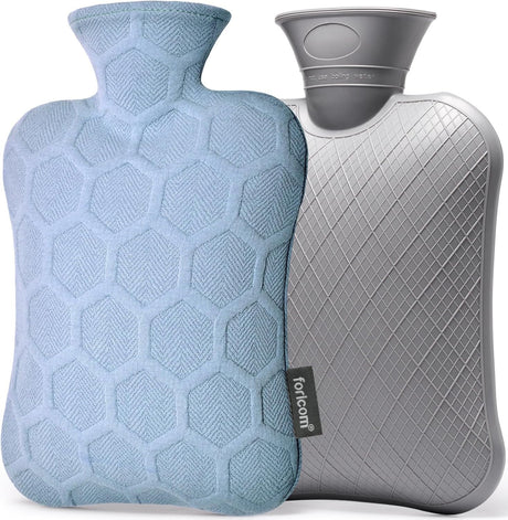 FORICOM Hot Water Bottle with Cover - Hot Water Bag, 2.0L PVC BPA-Free and Odorless for Pain Relief and Ease Aches.