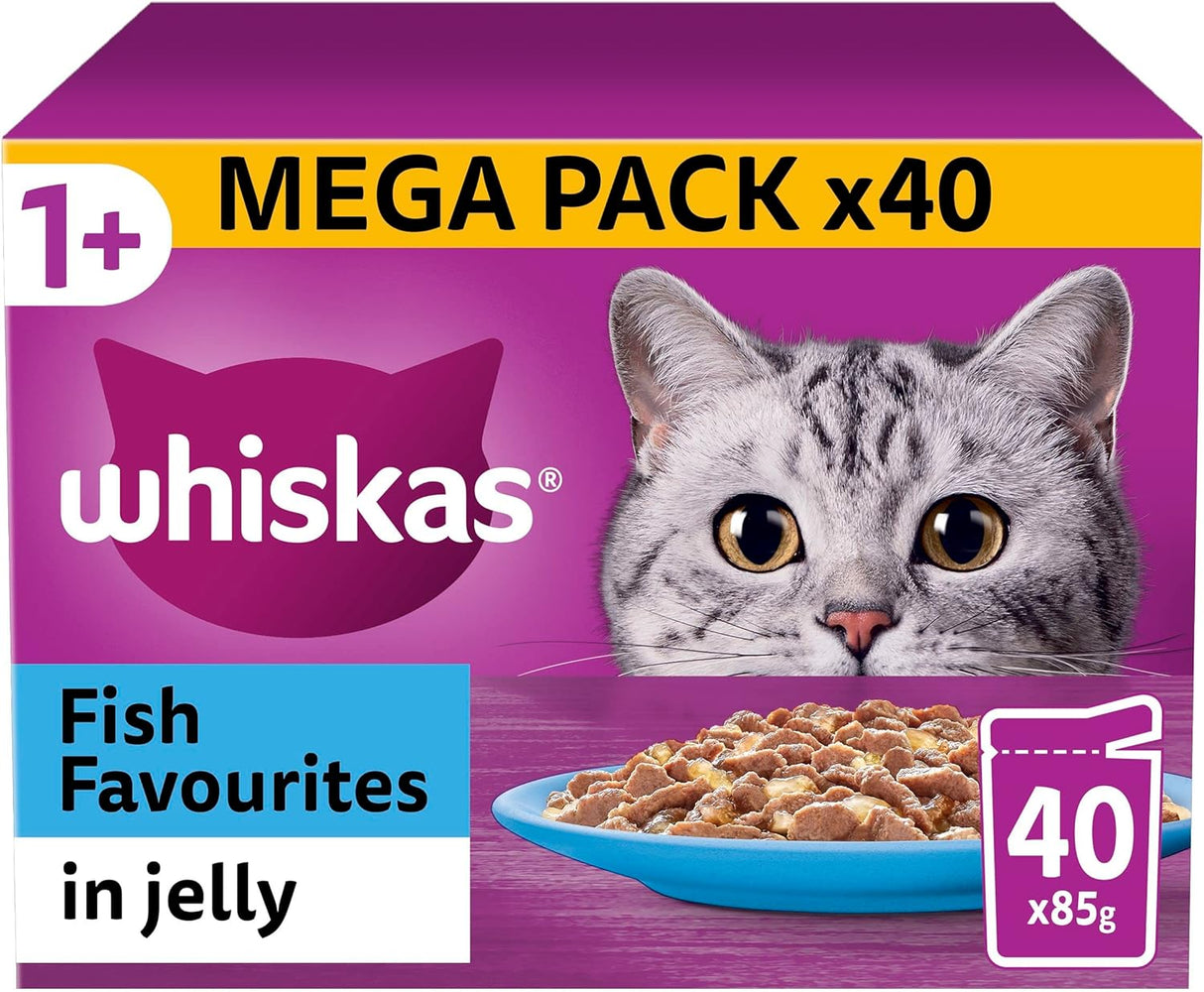 Whiskas 1+ Adult Poultry Selection in Jelly 40 Pouches, Adult Wet Cat Food, Megapack (40 x 85 g)