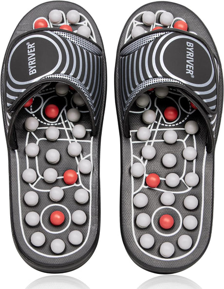 BYRIVER Acupressure Slippers Sandals Women Men, Reflexology Foot Massager for Pain and Circulation, Plantar Fasciitis Massager Gifts for Mum dad (03S).