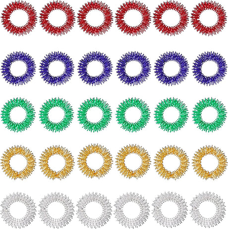 30 Pieces Acupressure Rings, Spiky Sensory Finger Rings Set for Teens, Adults, Silent Stress Reducer and Massager.