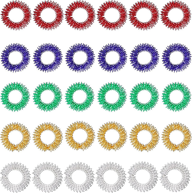 30 Pieces Acupressure Rings, Spiky Sensory Finger Rings Set for Teens, Adults, Silent Stress Reducer and Massager.