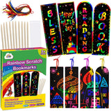 ZMLM Rainbow Scratch Mini Art Notes - 125 Magic Scratch Note Pads Cards Sheets for Kids Black Scratch Crafts Arts DIY Party Favor Supplies Kit Birthday Game Toy Gifts Box for Girls Boys Halloween.