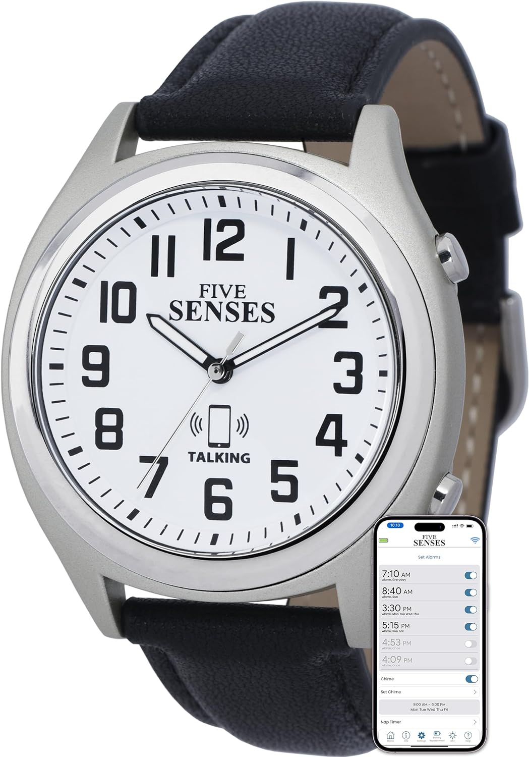 FIVE SENSES - Smart Atomic Talking Watch for Visually Impaired - App Controlled Second Generation Atomic Talking Wrist Watch for Blind and Seniors - Large Numbers Watch with Expansion Band 1739B.