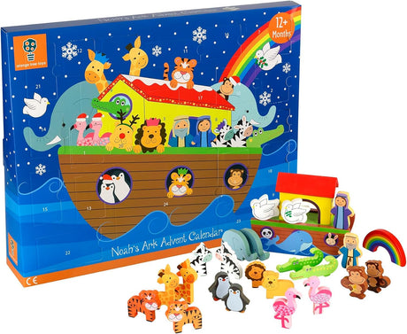 Noahs Ark Toy Advent Calendar 2023 Kids - Wooden Childrens Calendars for 1 Year Old Baby, Toddler, Boys, Girls - Traditional Animals Figures Playset, Christmas Countdown Gifts by Orange Tree Toys.