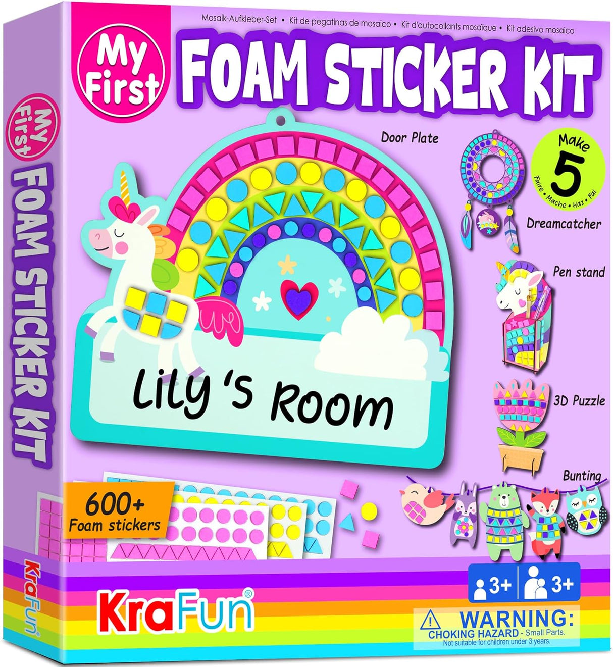 KRAFUN My First Mosaic Sticker Kit, 5 No Mess Crafting Arts and Crafts for Kids, DIY 600pcs Felt Sticker Creative Activity, Easter Gifts for Girls Ages 3-8 Animal Craft Kits & Supplies, 89813.