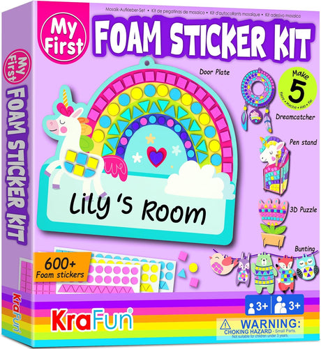 KRAFUN My First Mosaic Sticker Kit, 5 No Mess Crafting Arts and Crafts for Kids, DIY 600pcs Felt Sticker Creative Activity, Easter Gifts for Girls Ages 3-8 Animal Craft Kits & Supplies, 89813.