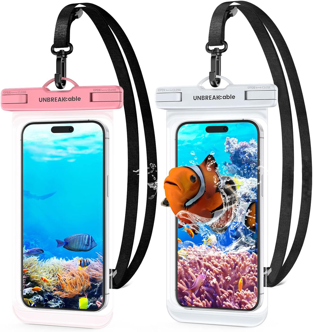 UNBREAKcable Waterproof Phone Case, 2-Pack IPX8 Universal Waterproof Phone Pouch Dry Bag for iPhone 15 14 13 12 11 Pro Max XR X XS SE 2022 8 Samsung S24 S23 S22 Ultra S21 Huawei P60 Mate 60 up to 7".