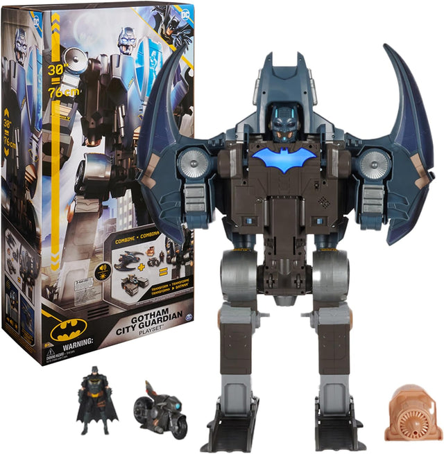 DC Comics, Batman, Gotham City Guardian Playset, 4-in-1 Transformation, Exclusive Batman Figure, Lights and 40+ Sounds, Kids’ Toy for Boys and Girls.