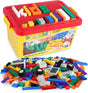 Building Bricks 520 Pieces Construction Toys Set, 500 pcs Basic Building Blocks in 17 Shapes Includes Wheels, Doors and Windows, Bulk Blocks with Reusable Storage Box, Compatible to All Major Brands.