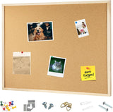 OWLKELA 60X40cm Thicken Cork Board, Notice Pin Board, Memo Board, with 10 Pushpins and Hanging Rings Vision Board, Bulletin Board for Office, Classroom or Home Classic Wooden Frame.