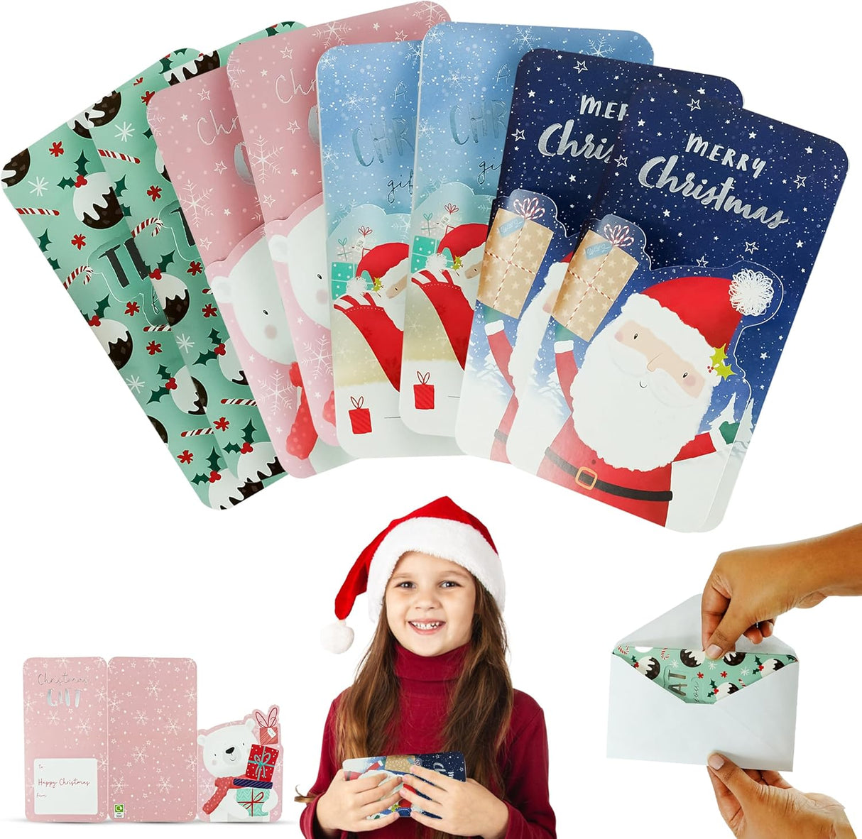 12Pcs Xmas Money Cash Greeting Card Wallets- 15cm| Christmas Party Money and Gift Card Paper Holders| Money Christmas Season Cards with Envelopes