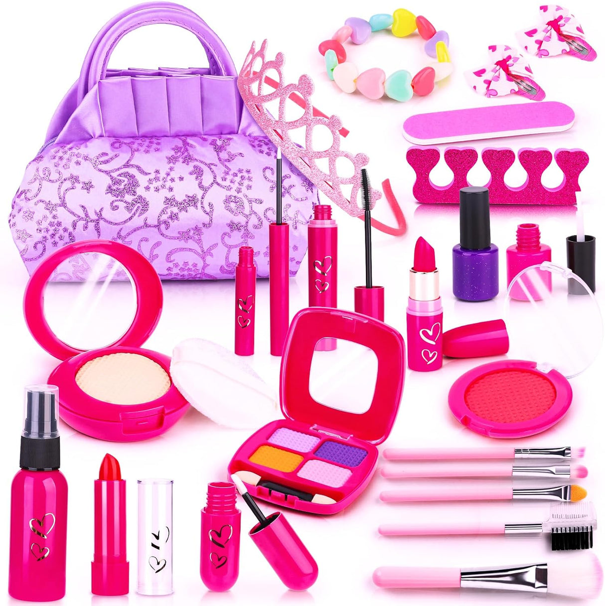 Own1one Pretend Makeup Sets for Girls, Children Fake Make Up Set for Little Girl, Kids Pretend Play Makeup Toys Presents, Little Girl Pretend Makeup Birthday Gifts for Age 3 4 5 6 7 Year Old.