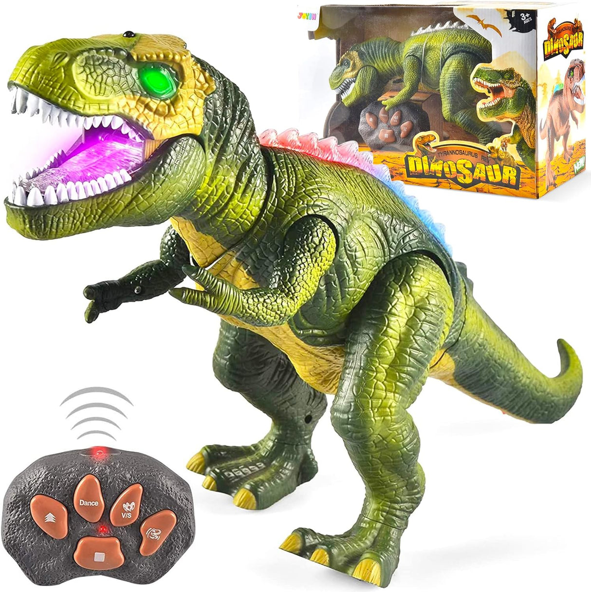 JOYIN LED Light Up Remote Control Dinosaur Walking and Roaring Realistic T-Rex Dinosaur Toys with Glowing Eyes, Walking Movement, Shaking Head For Toddlers Boys Girls.