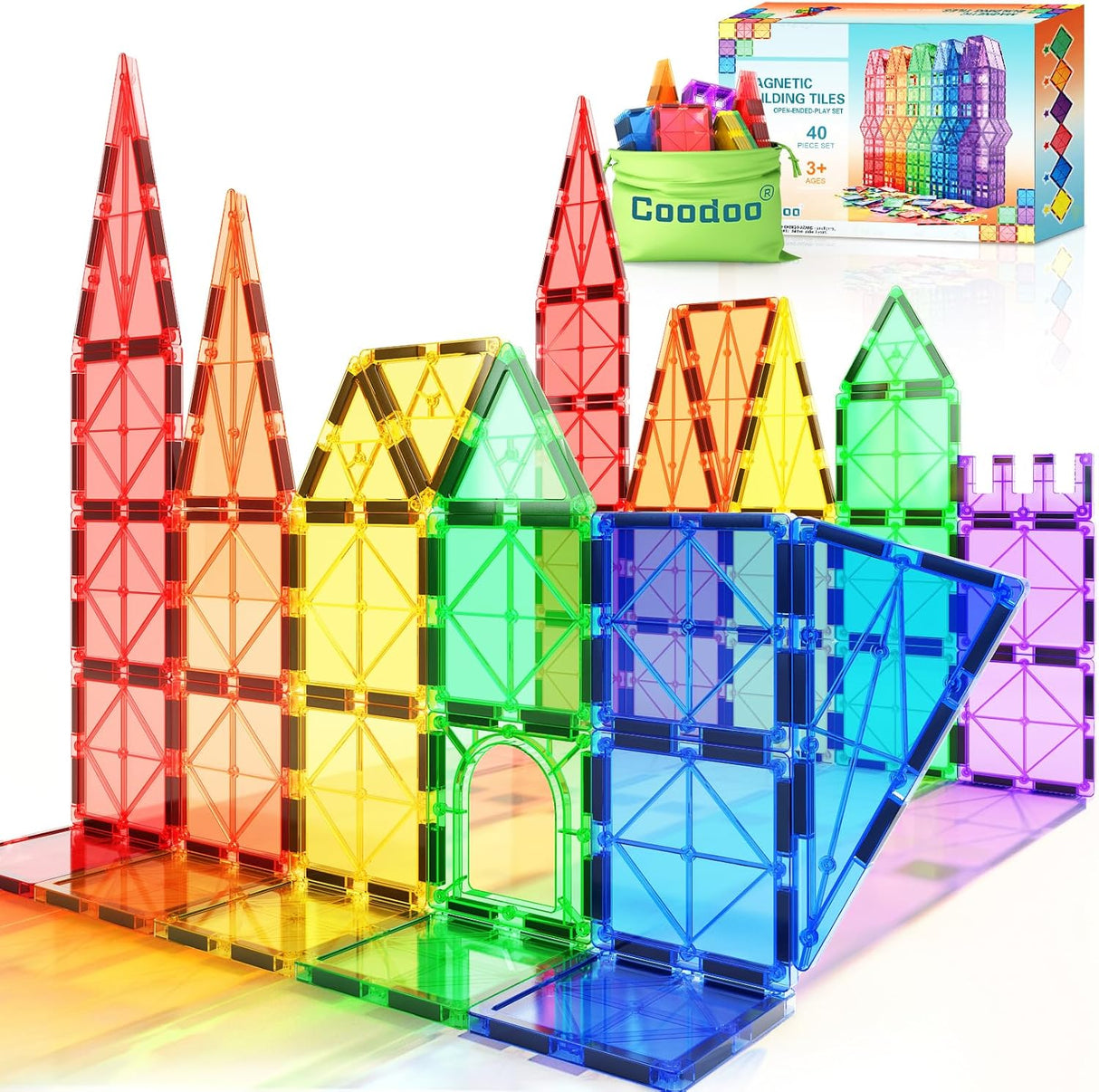 Magnetic Tiles Kids Toys STEM Magnet Toys for Toddler Magnetic Blocks Building Toys Preschool Learning Sensory Montessori Toys for 3+ Year Old Boys and Girls, Safe Creativity Toddler Kids Toys 40PCS.