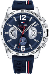 Tommy Hilfiger Jewelry Men's Stainless Steel Chain Bracelet – 2790433 + Tommy Hilfiger Multifunction Quartz Analog Watch for Men with Silicone Strap, Blue (Navy).