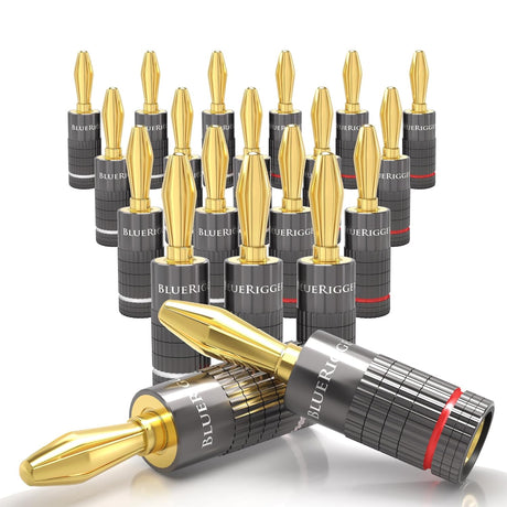 BlueRigger Banana Plugs 6 Pairs / 12 pcs (Closed Dual Screw) - 6 Pack Gold Plated Speaker Plugs Connector for Speaker Wire, Amplifier, Receiver, Banana Wall Plate, Home Theater.