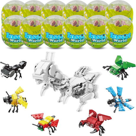 LEBOCADO Mini Building Block Sets, 12PCS Insects Building Blocks, 6 in 1 STEM Toys Eggs Building Sets, Party Favors for Kids Goodie Bags Prizes/Birthday Gifts (Insects).