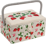 Hobby Gift Exclusive Medium Sewing Craft Hobby Storage Box, Accessories Tray Pin Cushion Pocket PVC Handle Embroidered Lid, Eucalyptus, 18.5 x 25.5 x 14.5cm.