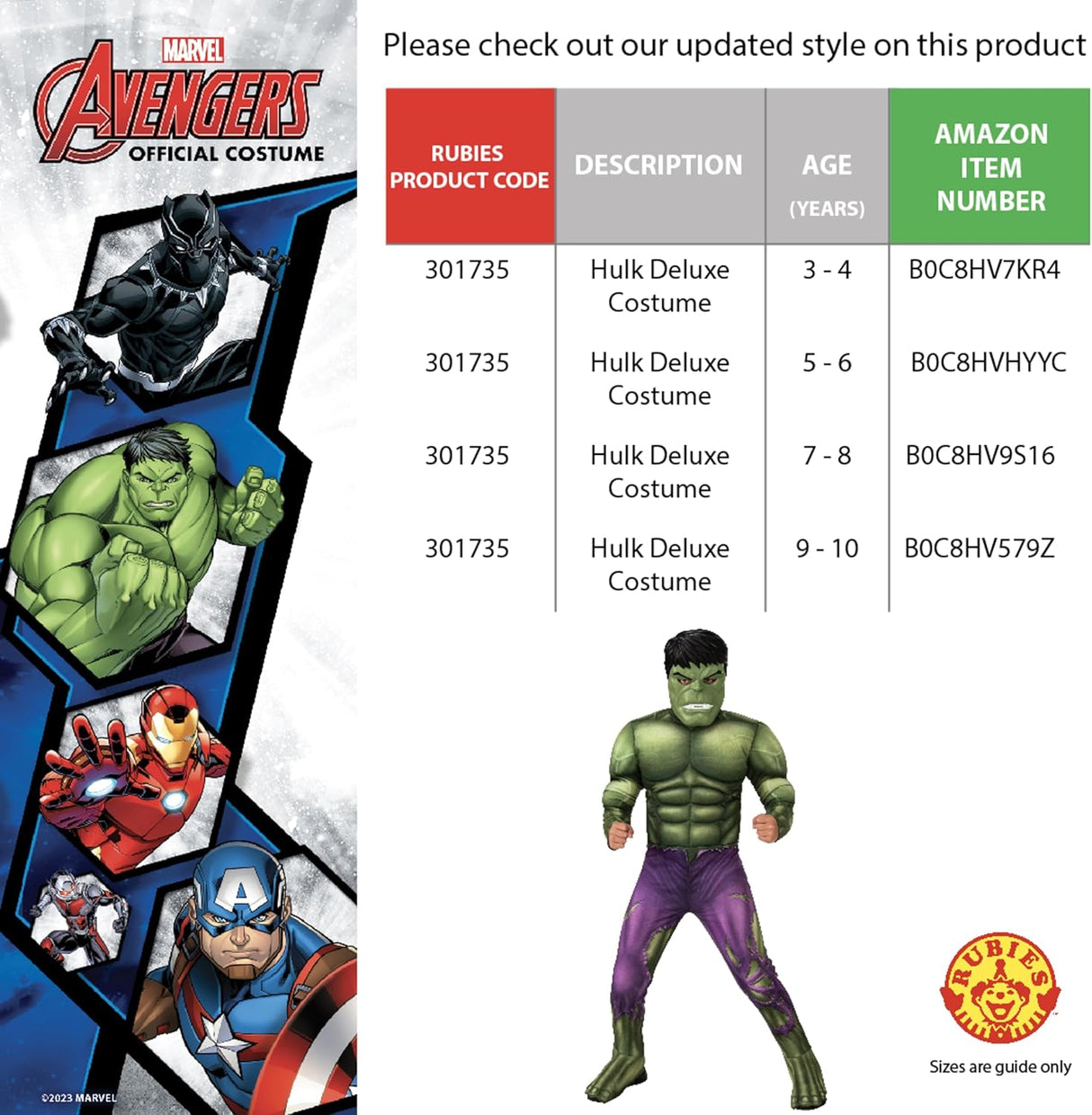 Rubie's Official Marvel Avengers Hulk Deluxe Childs Costume, Kids Superhero Fancy Dress.