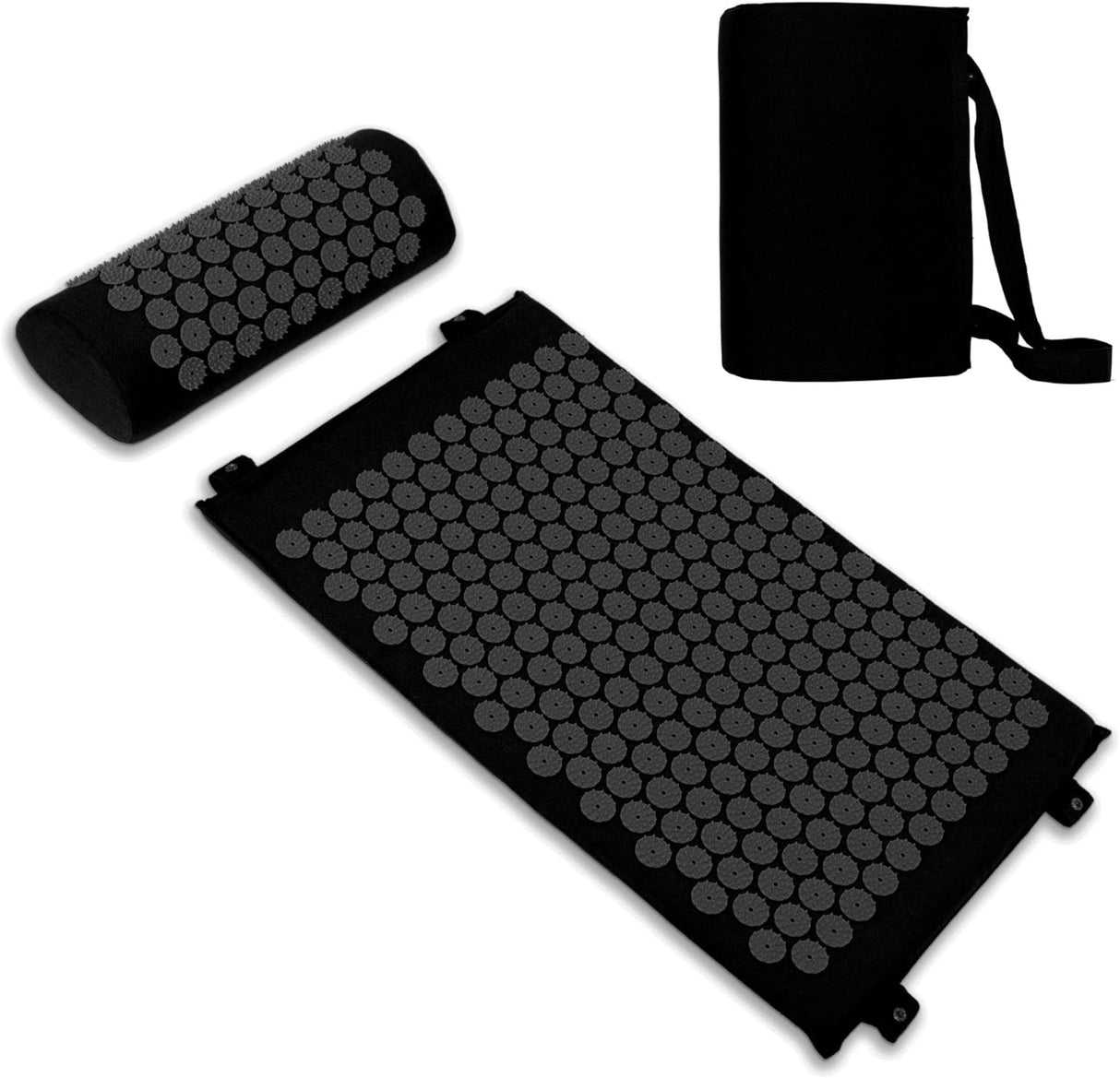 Belmalia Acupressure Set with Neck Cushion for Relaxation + Well-Being | Easy Transport Acupuncture Mat and Pillow Set | Massage Mat with Carrying Handles | Black.