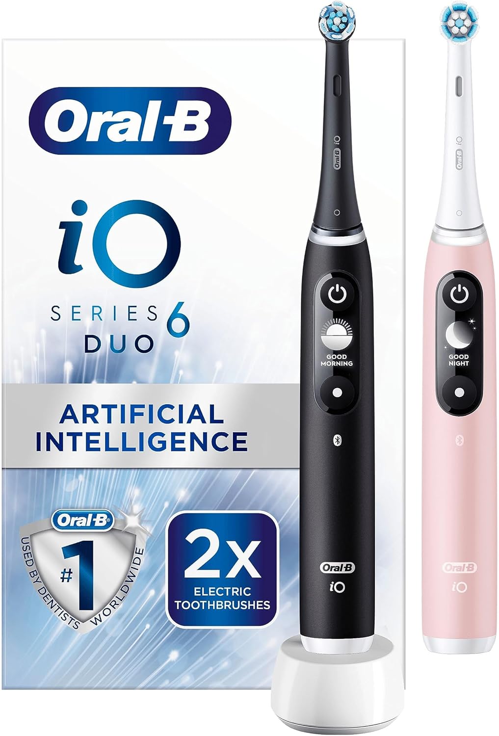 Oral-B iO6 Electric Toothbrushes For Adults, 3 Toothbrush Heads, Travel Case & Toothbrush Head Holder, 5 Modes With Teeth Whitening, 2 Pin UK Plug, Black.